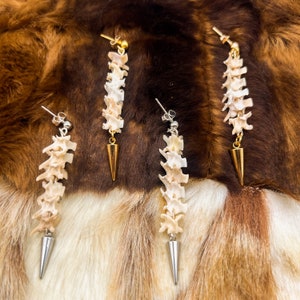 Snake Vertebrae Spike earrings - Animal Bone Earrings - Spike Earrings Dangle- Dangling Bone Earrings - Gold Spike Earrings - Taxidermy