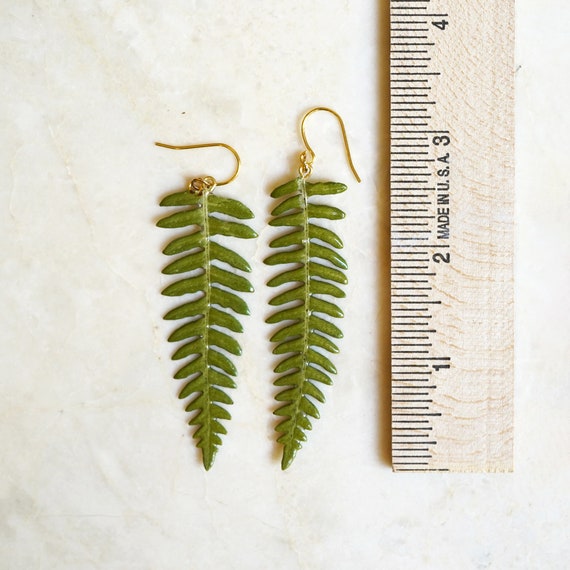 Oval fern earrings Terrarium earrings Fern leaves  in epoxy resin Forest finds earrings. Botanical jewelry