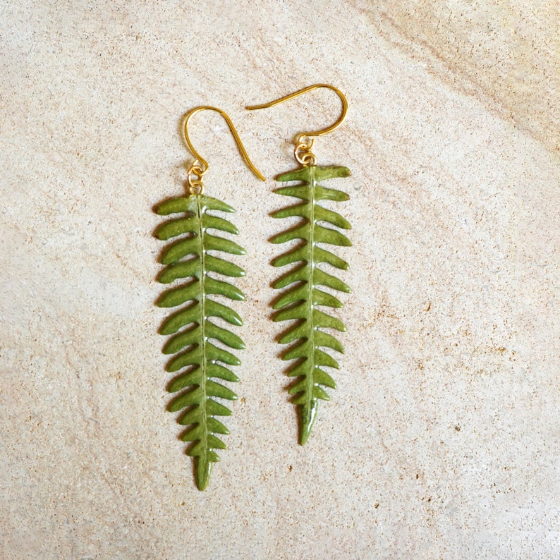 Real fern earrings resin leaf earrings botanical earrings Etsy