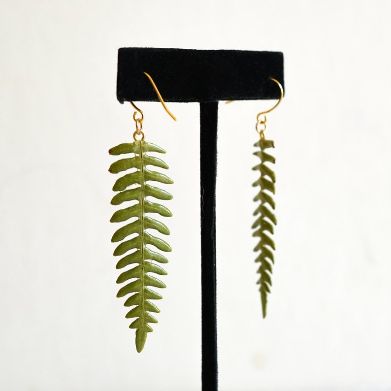 Real fern earrings resin leaf earrings botanical earrings Etsy