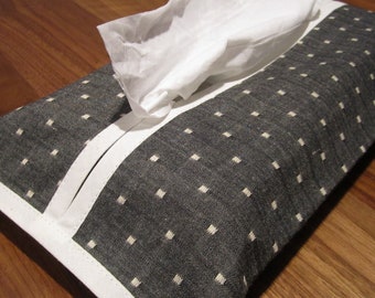 Japanese fabric metallic grey Tissue Box Cover with white dots