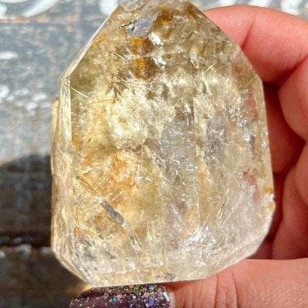 Gorgeous *RARE* Yellow & White Lodolite in Quartz from Brazil