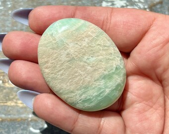 Rare Green Parrot Moonstone Palm Stone from India *Tucson Gem Show Exclusive*