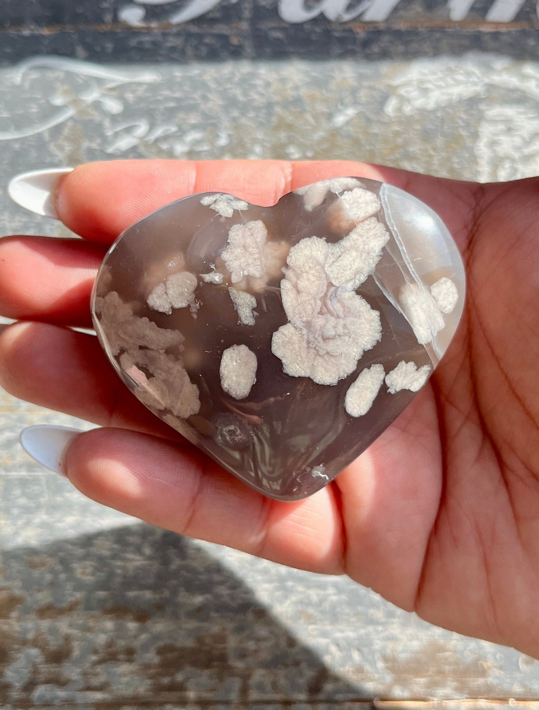 Natural Black Flower Agate Hand Carved Heart From Etsy