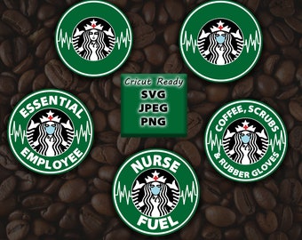 Starbuck inspirierte Krankenschwester Logos Bundle - SVG | PNG | JPEG- Essential Mitarbeiter, Krankenschwester Kraftstoff, Kaffee Peelings Gummihandschuhe, Gesundheitspflege, Vinyl 19