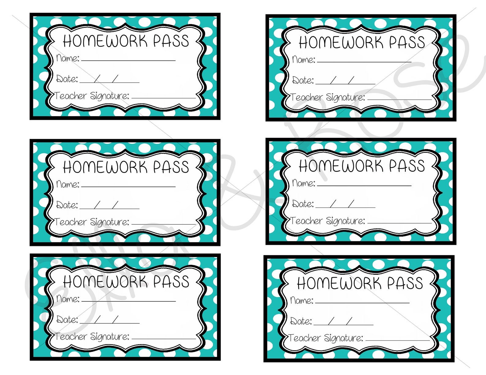 Homework Pass Template Digital Download (sheet of 6) Etsy Homework Pass Template Digital Download (sheet of 6) Etsy