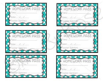 Homework Pass Template Digital Download (Sheet of 6)