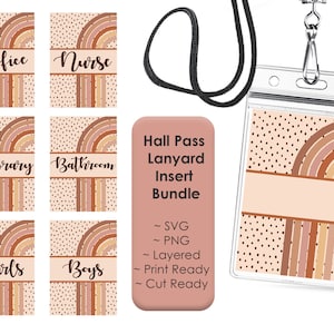 Boho Hall Pass - Rainbow thema Klaslokaal decor dot print chique digitale bestanden lanyard insert - gelaagde SVG PNG cricut verpleegster kantoor badkamer