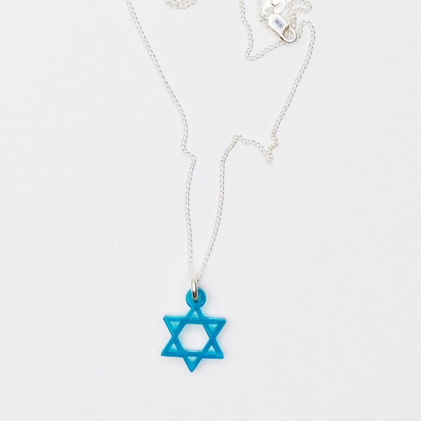 Blue Magen David Necklace // Jewish Star of David Laser Cut Acrylic Necklace