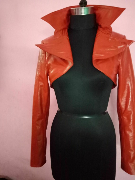 Red Leather Crop Jacket / Etsy