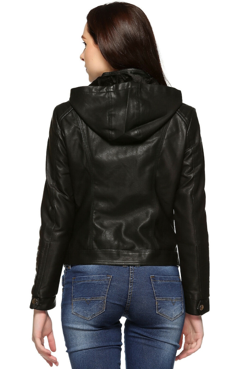 Women /& Girls 100/% Genuine Lambskin Leather Biker Jacket with hooded Slim Fit