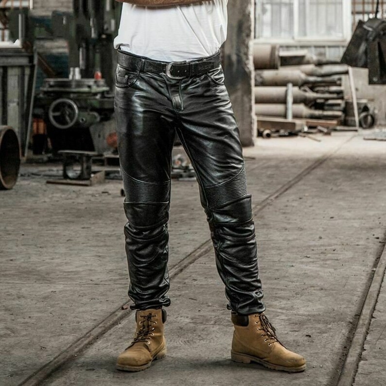 100/% Genuine Lambskin Leather Bike Rider pant Straiht Jeans Style 4 Men /& Boys
