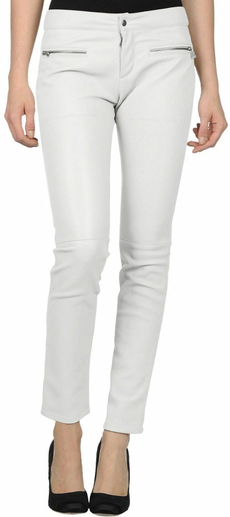 Womens100/% Genuine Lambskin Leather Crop Moto Trouser Pant New Designer Slim-fit