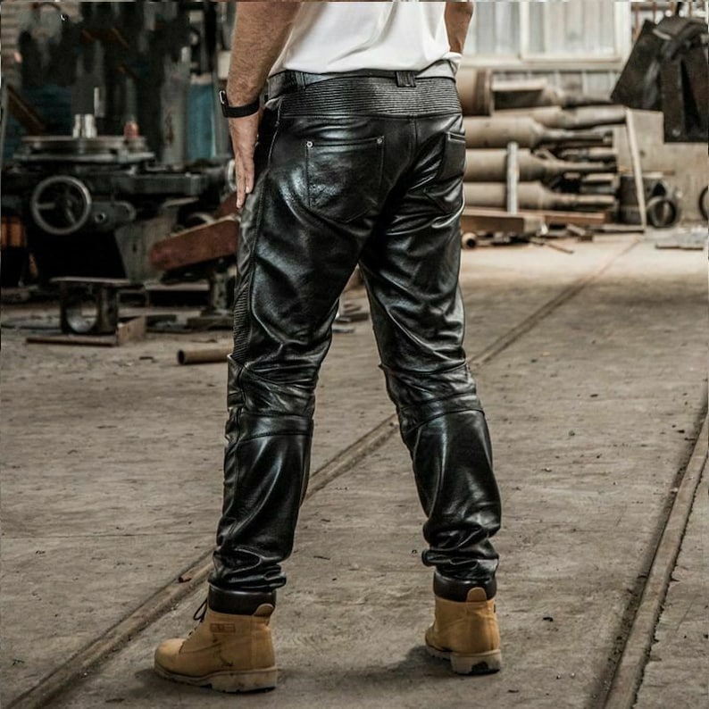 100/% Genuine Lambskin Leather Bike Rider pant Straiht Jeans Style 4 Men /& Boys