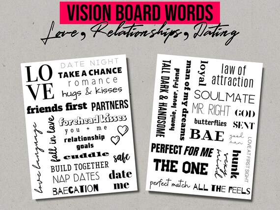 Vision Board Words Love Relationship Dating Printable | Etsy