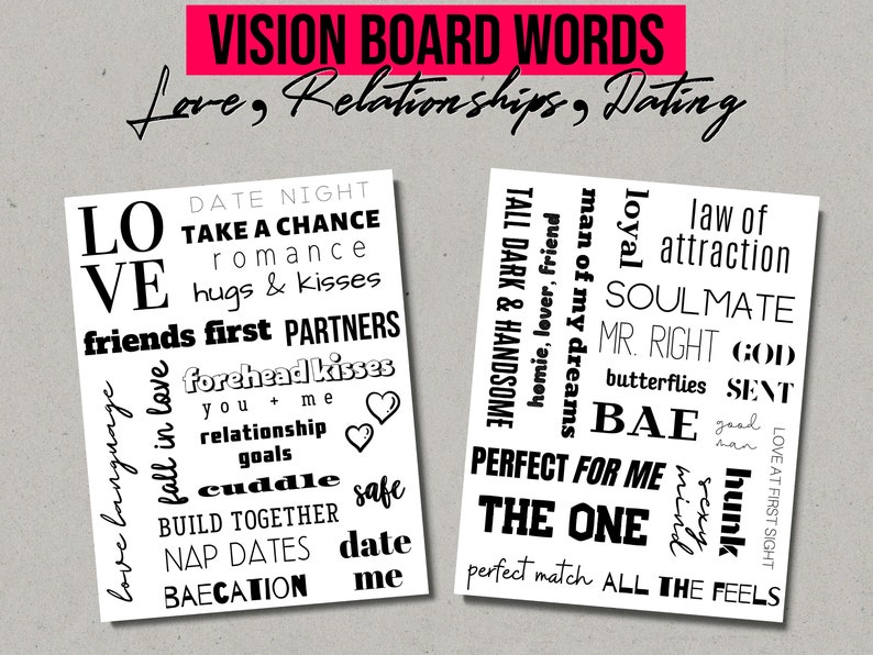 Vision Board Words Love Relationship Dating Printable | Etsy