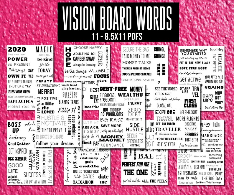 Vision Board Words Set Career Love Success Travel | Etsy