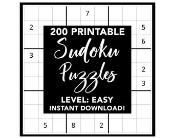 Sudoku imprimible - 200 rompecabezas fáciles con letras grandes - Descarga instantánea - Clave de respuestas - Libro de juegos divertido para los amantes del Sudoku