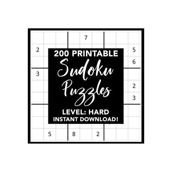 printable sudoku 200 hard puzzles instant download etsy ireland