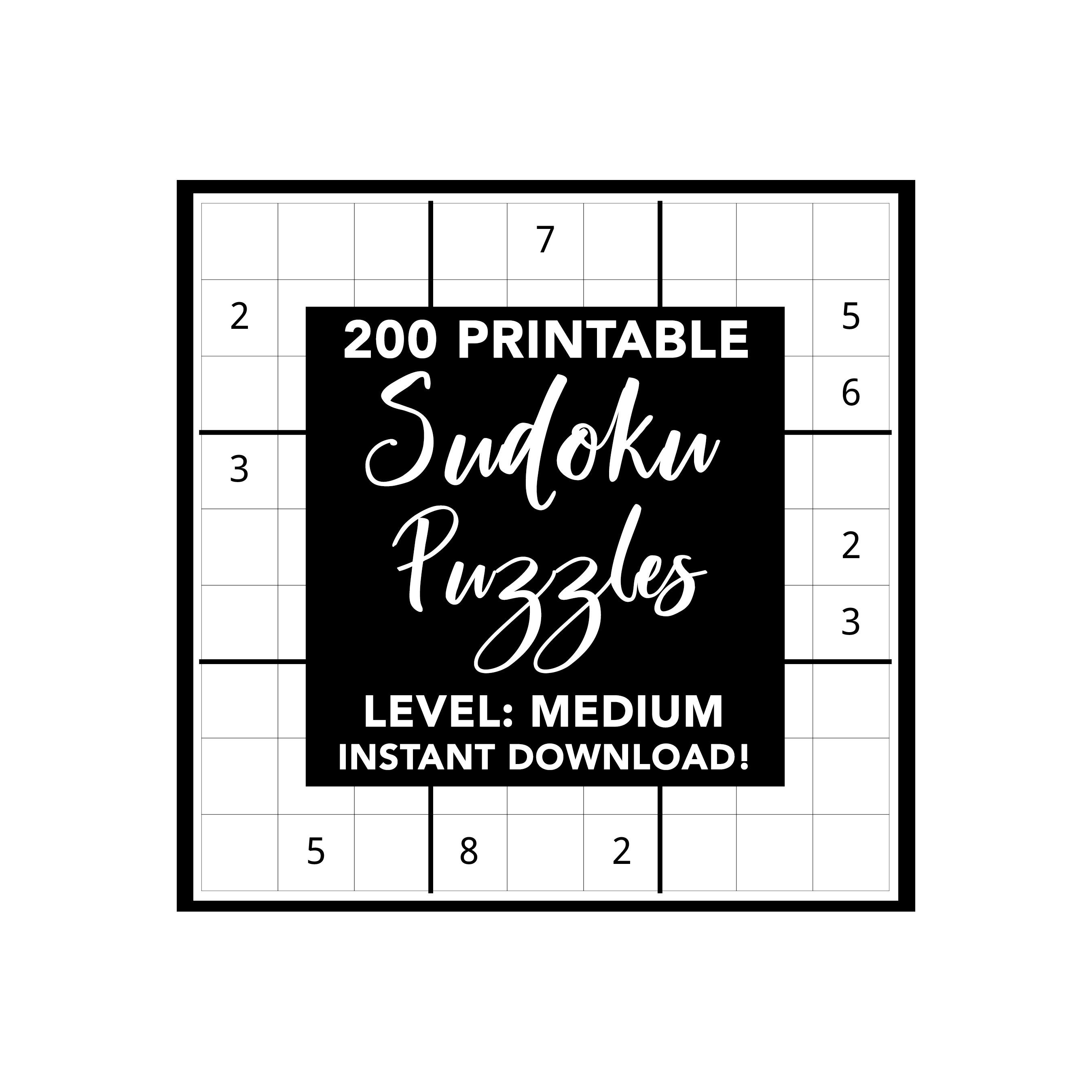 printable sudoku 200 medium difficulty large print puzzles etsy ireland