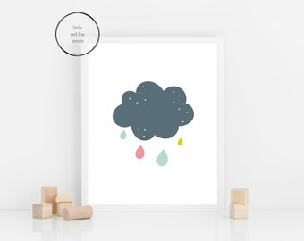 Dark Gray Rain Cloud Print, Gender Neutral Nursery Print, Cloud Nursery Print, Cloud Wall Art, Instant Download, Printable Nursery Art