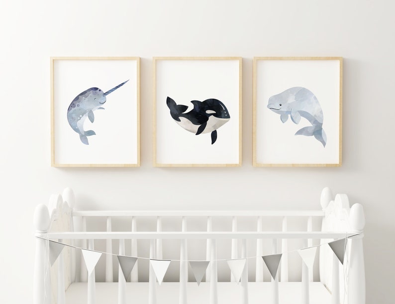 Gender Neutral Nursery Art, Set of Three, Ocean Nursery Prints, Ocean