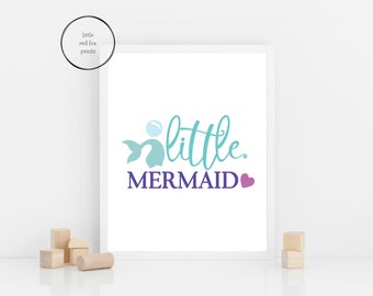 Little Mermaid Print, Mermaid Nursery Art, Girls Nursery Decor, Mermaid Wall Art, Instant Download, Printable Nursery Art