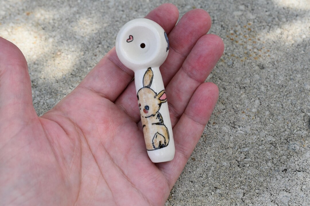 Little Brown Bunny, Rabbit, Blue Bird, Small, Ceramic, Handmade ...