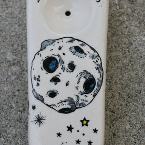 Moon Asteroid, Moon Stone, Moon, Stars, Squangular shape, Ceramic, Handmade, Unique, One of a Kind, Pipes, Multicolored Glaze.