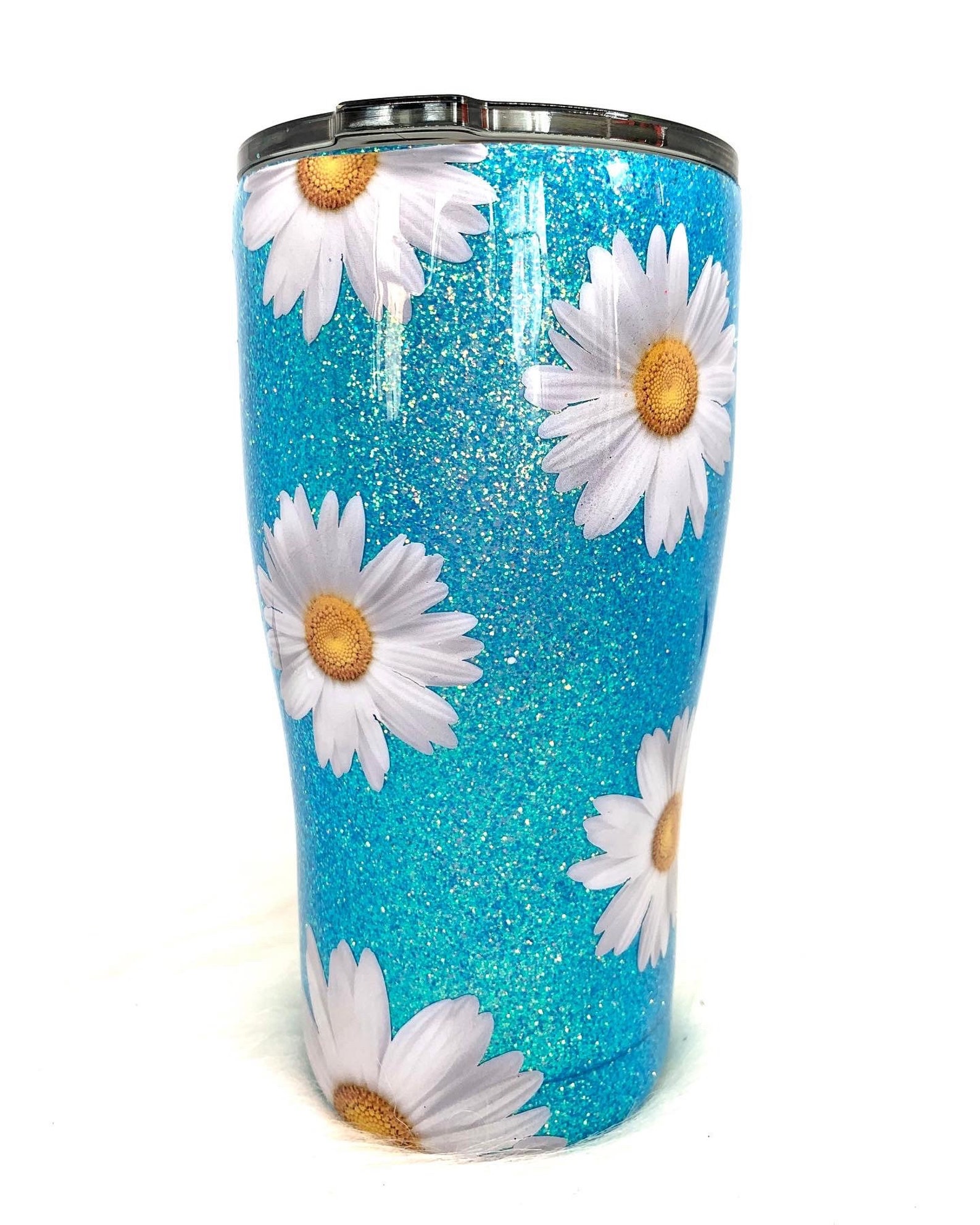 Daisy Flower Glitter Handmade Tumbler. Daisy Tumbler. Blue Etsy