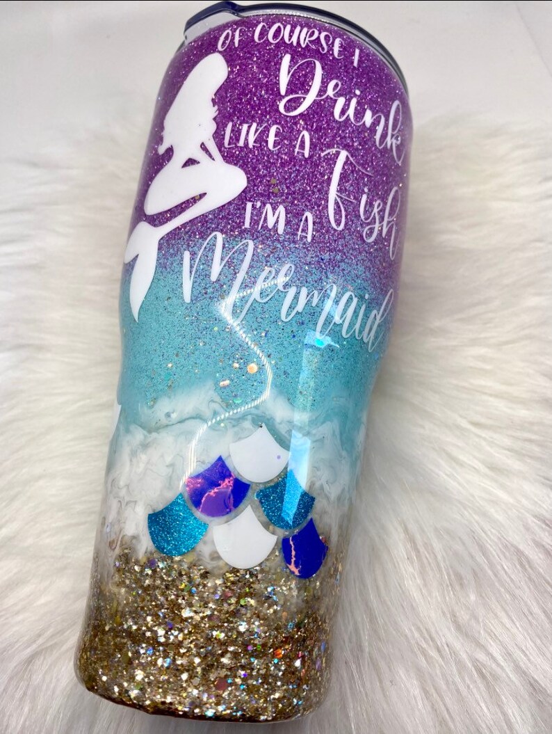 Mermaid tumbler. Mermaid handmade custom glitter stainless Etsy