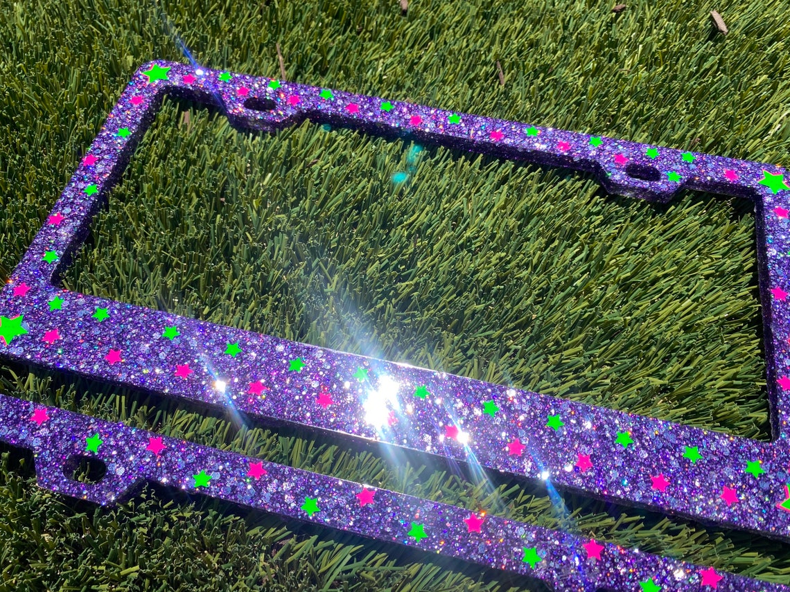 Glitter License Plate Cover. Purple Glitter. Bling License Etsy