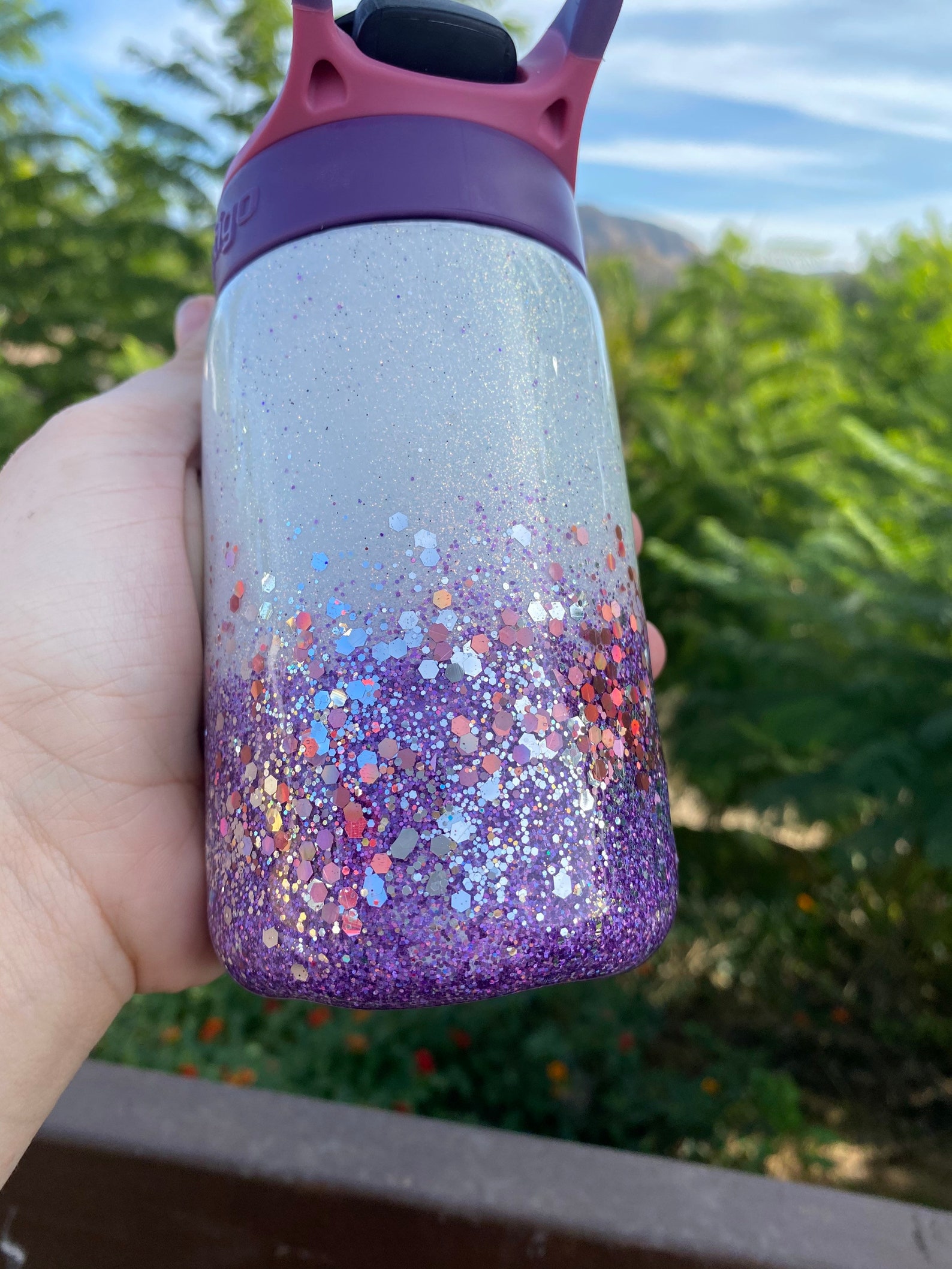 Rainbow handmade glitter water bottle. Kids sippy cup. Etsy