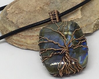 Green Flash Labradorite Copper Wire Wrapped Pendant One Of A