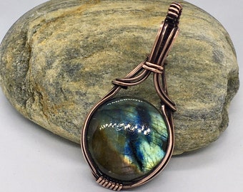 Stunning Flashy multi-colored Labradorite Pendant, Wire Wrapped Jewelry, Easter Gift for Her, Anniversary Birthday Gift,For Bijou Lovers