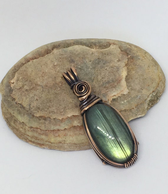 Green Flash Labradorite Copper Wire Wrapped Pendant One Of A Kind Gemstone Jewelry Gift For Her Petite And Sweet Gemstone Necklace