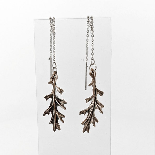 FEUILLE DE BRONZE blanc Boucles d'oreilles chaine