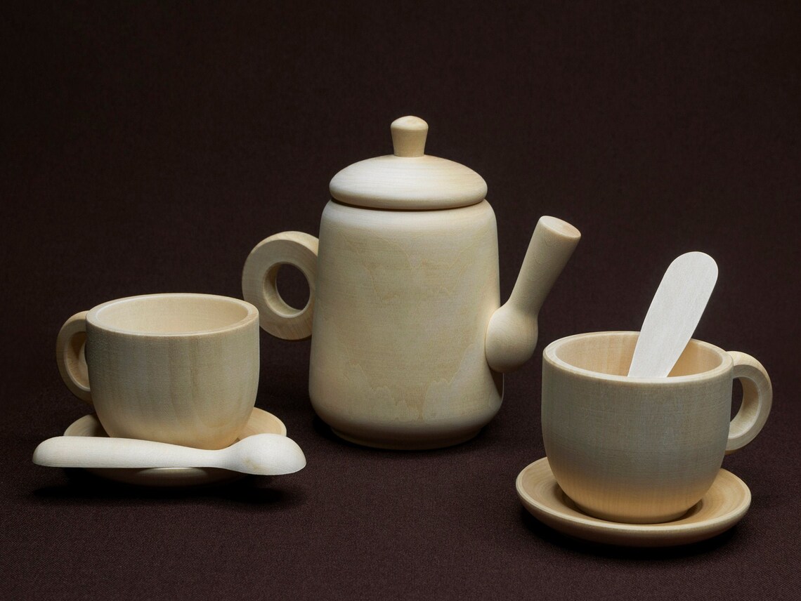 Tea Set Tea party / Wooden play kitchen / Wooden dishes / Etsy