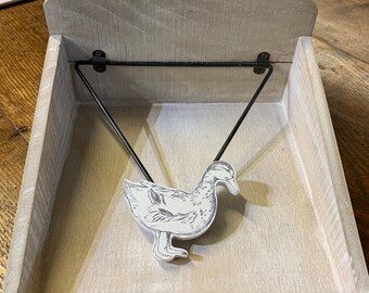 Wooden Napkin Holder with a Grey Duck on.