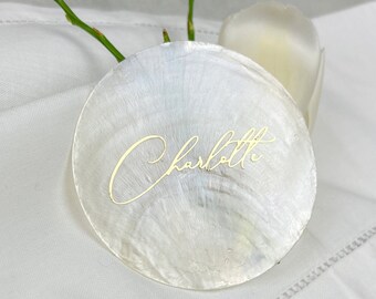 Place card, name card from shells | individually inscribed | with vinyl foil in various colors - wedding, birthday and celebration.