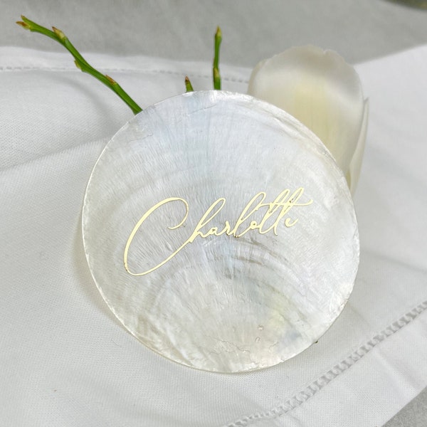 Place card, name card from shells | individually inscribed | with vinyl foil in various colors - wedding, birthday and celebration.