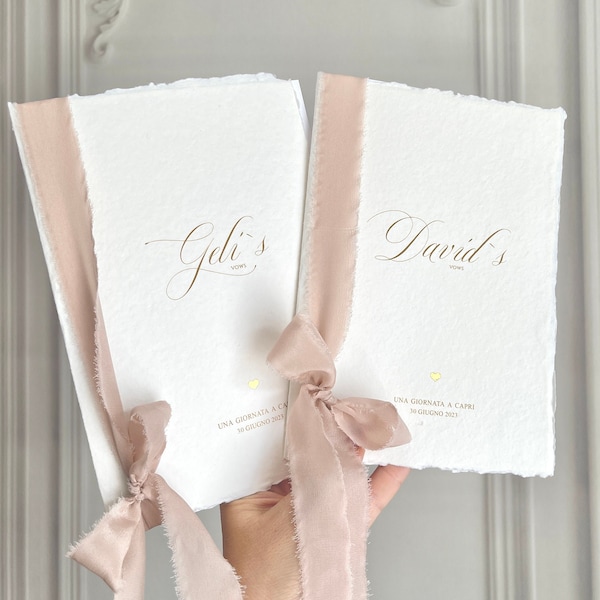 Wedding Vows “Vintage Love” | personalized | with gold foil | silk ribbon | handmade paper | Vow Book | marriage vows