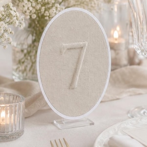 Oval Linen Table Numbers | 3D Wedding Table Number | Handmade Wedding Decor | Acrylic or Wood Frame available | Elegant Table Decor