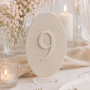 Oval Linen Table Numbers | 3D Wedding Table Number | Handmade Wedding Decor | Acrylic or Wood Frame available | Elegant Table Decor
