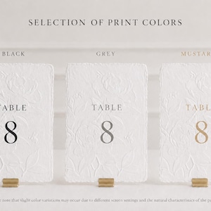 Minimalistische und elegante Tischnummern für Hochzeit & Event auf hochwertigem handgeschöpftem Büttenpapier in Weiß oder Ivory. Veredelt mit floraler Blindprägung und edlem Digitaldruck, wählbar in 3 stilvollen Farben. Die Fine-Art Tischkarten schaffen eine luxuriöse und zeitlose Tischdekoration für moderne Hochzeiten, Dinner, Gala oder exklusive Feiern. Ideal für Brautpaare, die elegante Papeterie, hochwertige Hochzeitsdeko und individuelles Design lieben.