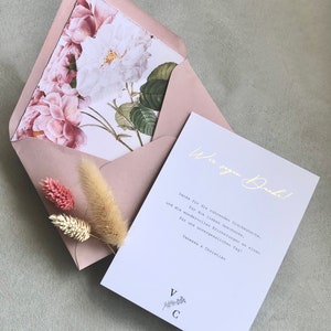 Biglietto di ringraziamento per matrimonio, cartolina, biglietto di auguri, cancelleria nuziale personalizzata con stampa a caldo in oro, oro rosa o argento