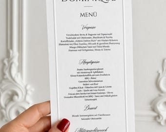 Menu Card with Blind Embossing or Debossing – Digital Print  – for Weddings, Birthdays & Events – Minimalist Menu Card