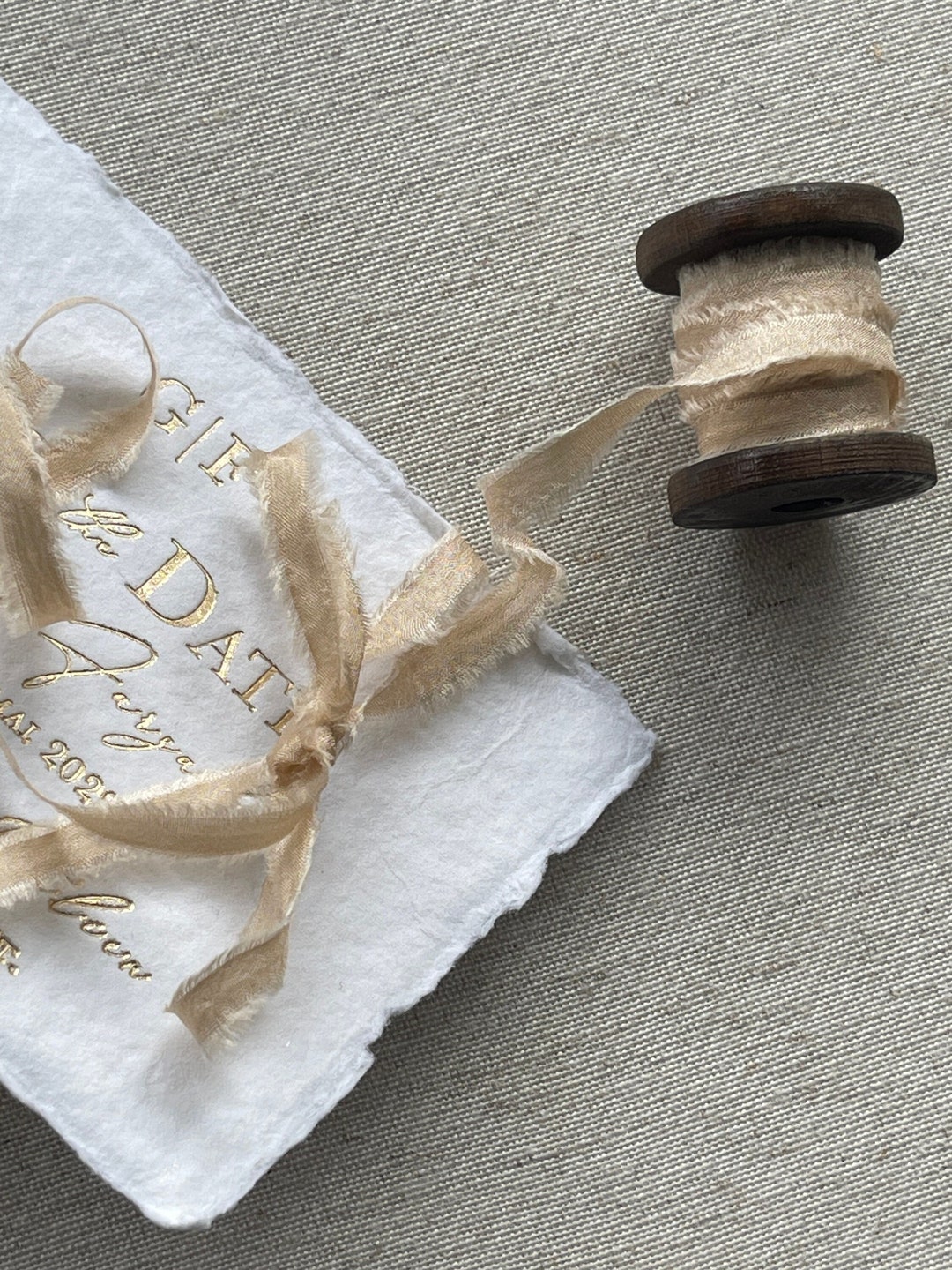5 M Silk Ribbon Sand 7 Mm Narrow Silk Ribbon on Wooden Spool Handmade ...