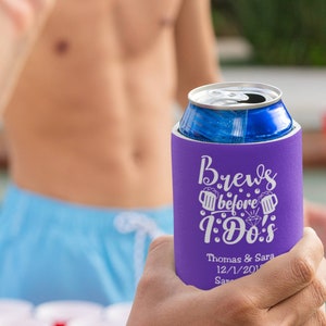 Wedding Can Coolers,  Wedding Favors, Personalized, Rehearsal Dinners. Wedding reception.  Brews Before I do's