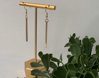 Long Gold Rectangle Bar Dangly Earrings